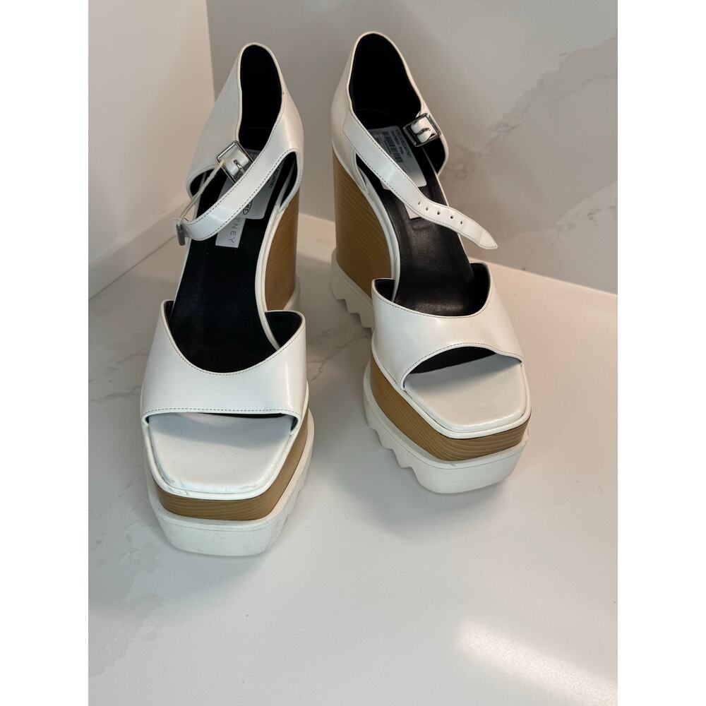 Stella McCartney White Elyse Leather Ankle Strap Platform Sandals Sz EU 41